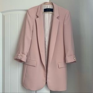 Zara Pink Blazer Size XS pearl detail 3/4 sleeve
